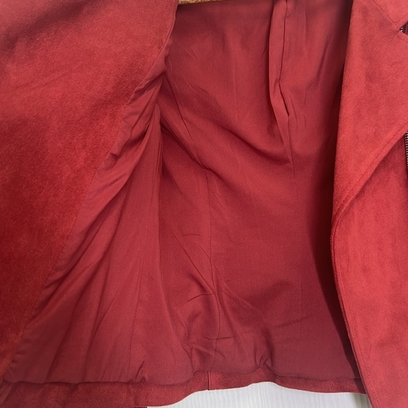 Express - Red Faux Vegan Suede Moto Long Sleeve Lined  Zipper Jacket Size XS - Picture 11 of 13
